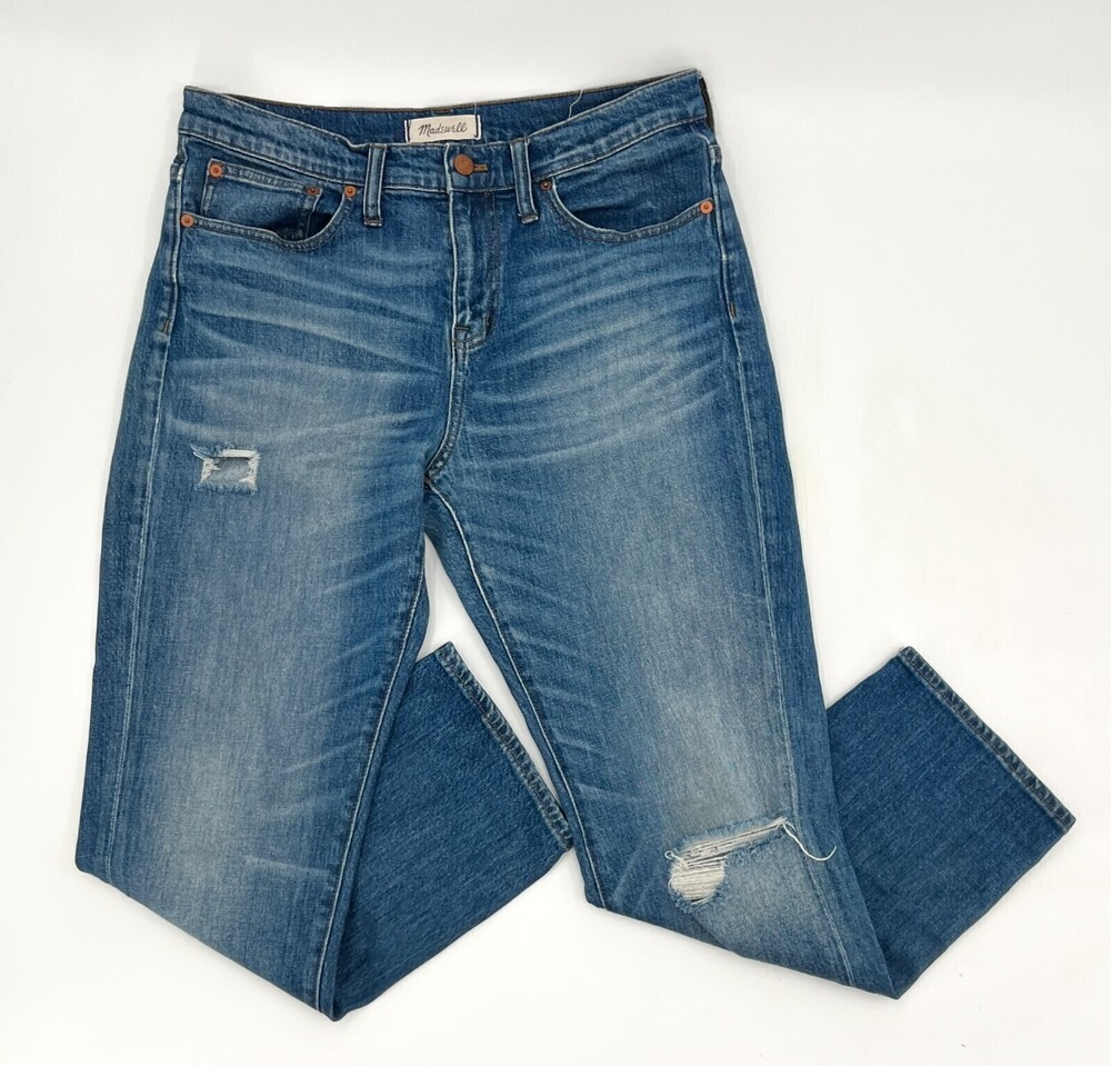 Madewell Jeans Womens 30 Blue Straight Crop Distressed Ripped Designer